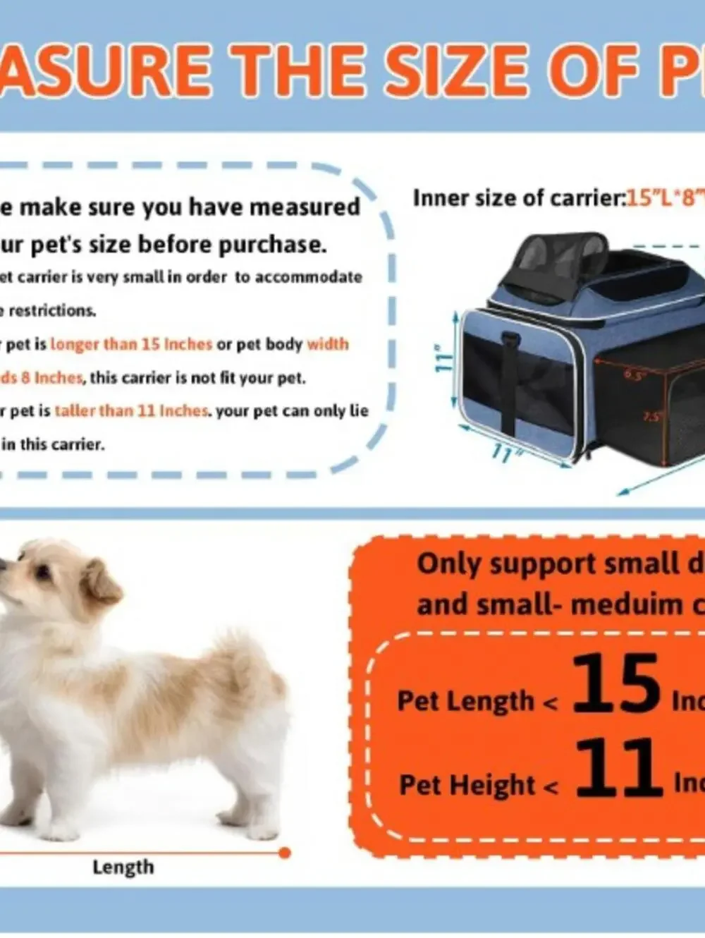 Petskd Top and Side Expandable Pet Carrier with Wheels 18x11x11 Blue